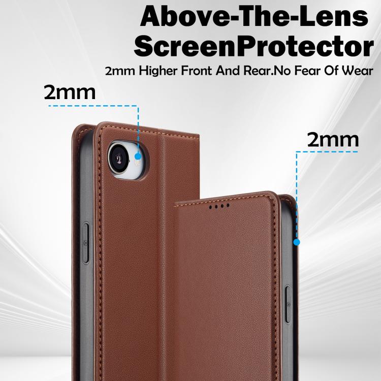 For iPhone 16e LC.IMEEKE L1 Series Frosted Fine Texture PU Phone Case(Brown) - iPhone 16e Cases by LC.IMEEKE | Online Shopping UK | buy2fix