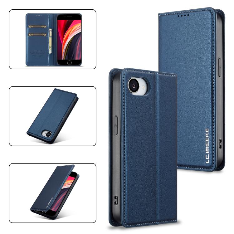 For iPhone 16e LC.IMEEKE L1 Series Frosted Fine Texture PU Phone Case(Blue) - iPhone 16e Cases by LC.IMEEKE | Online Shopping UK | buy2fix