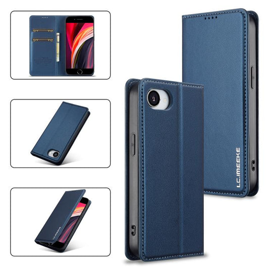 For iPhone 16e LC.IMEEKE L1 Series Frosted Fine Texture PU Phone Case(Blue) - iPhone 16e Cases by LC.IMEEKE | Online Shopping UK | buy2fix