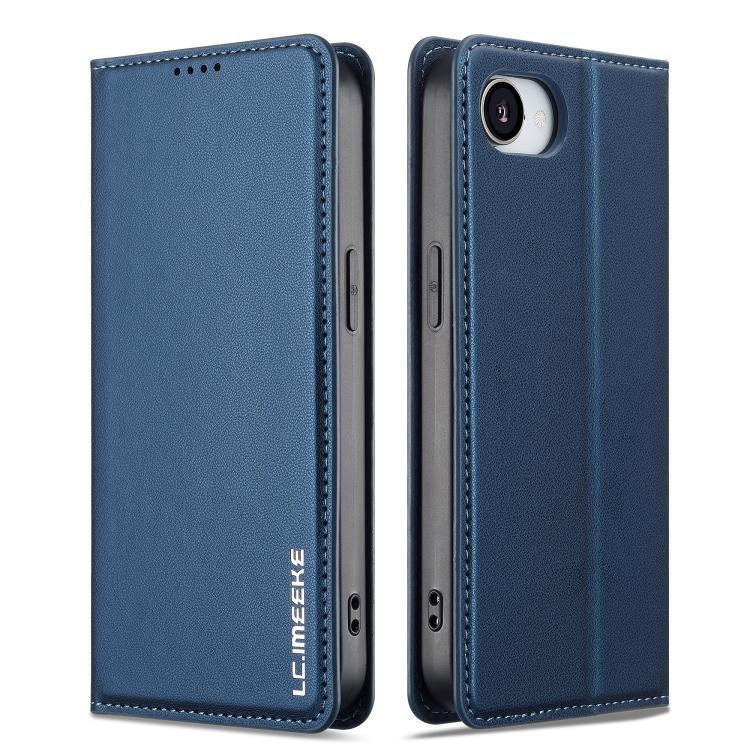 For iPhone 16e LC.IMEEKE L1 Series Frosted Fine Texture PU Phone Case(Blue) - iPhone 16e Cases by LC.IMEEKE | Online Shopping UK | buy2fix