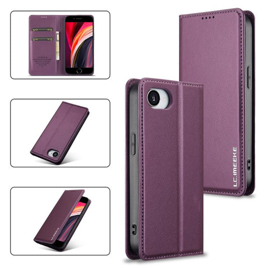 For iPhone 16e LC.IMEEKE L1 Series Frosted Fine Texture PU Phone Case(Purple) - iPhone 16e Cases by LC.IMEEKE | Online Shopping UK | buy2fix