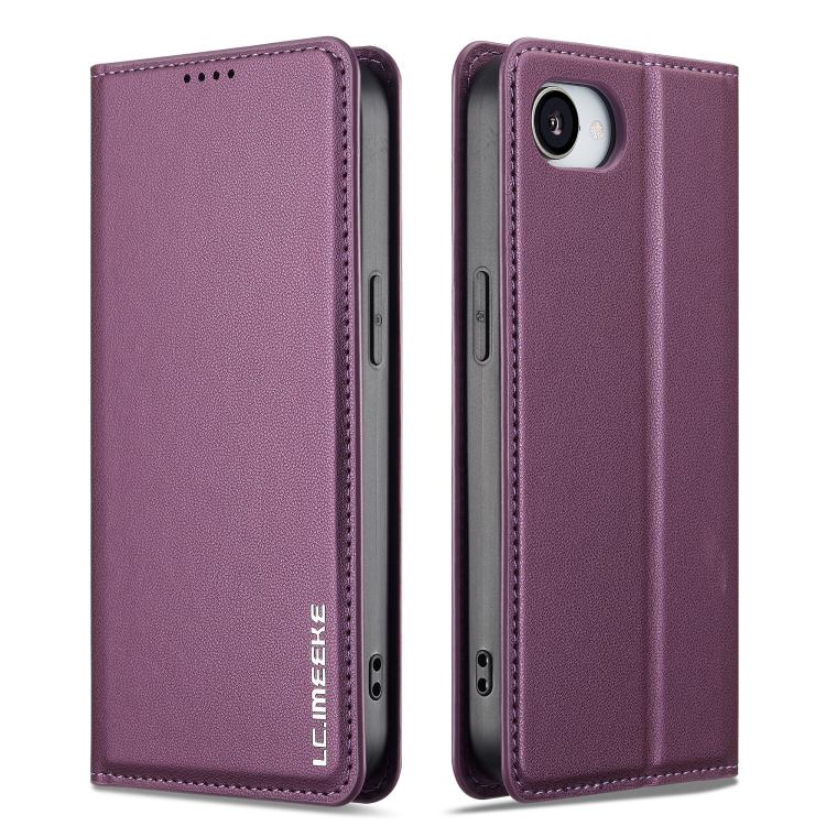 For iPhone 16e LC.IMEEKE L1 Series Frosted Fine Texture PU Phone Case(Purple) - iPhone 16e Cases by LC.IMEEKE | Online Shopping UK | buy2fix