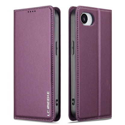 For iPhone 16e LC.IMEEKE L1 Series Frosted Fine Texture PU Phone Case(Purple) - iPhone 16e Cases by LC.IMEEKE | Online Shopping UK | buy2fix
