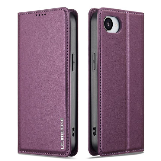 For iPhone 16e LC.IMEEKE L1 Series Frosted Fine Texture PU Phone Case(Purple) - iPhone 16e Cases by LC.IMEEKE | Online Shopping UK | buy2fix