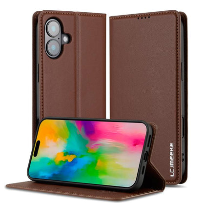 For iPhone 17 LC.IMEEKE L1 Series Frosted Fine Texture PU Phone Case(Brown) - iPhone 17 Cases by LC.IMEEKE | Online Shopping UK | buy2fix