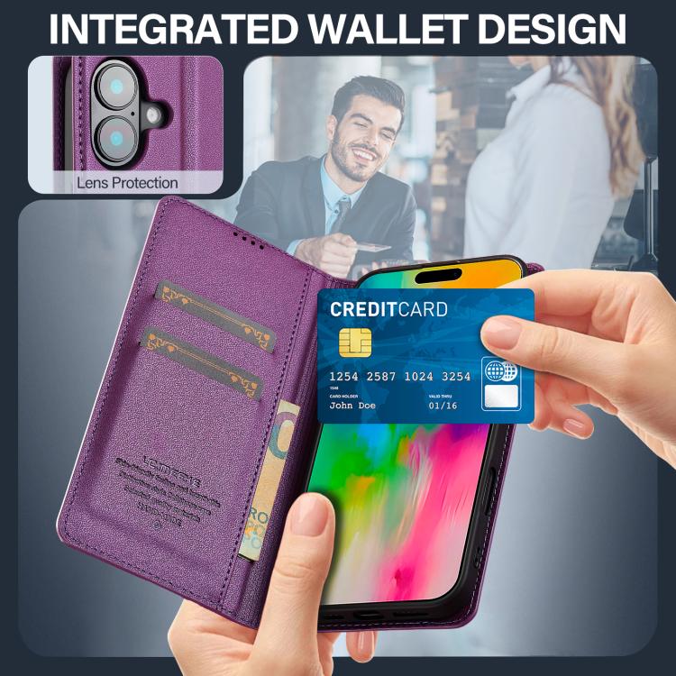 For iPhone 17 LC.IMEEKE L1 Series Frosted Fine Texture PU Phone Case(Purple) - iPhone 17 Cases by LC.IMEEKE | Online Shopping UK | buy2fix