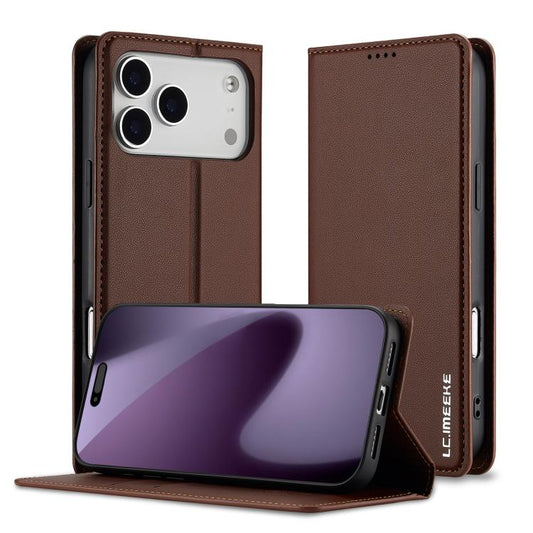 For iPhone 17 Pro LC.IMEEKE L1 Series Frosted Fine Texture PU Phone Case(Brown) - iPhone 17 Pro Cases by LC.IMEEKE | Online Shopping UK | buy2fix