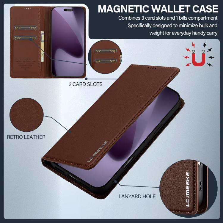 For iPhone 17 Pro LC.IMEEKE L1 Series Frosted Fine Texture PU Phone Case(Brown) - iPhone 17 Pro Cases by LC.IMEEKE | Online Shopping UK | buy2fix