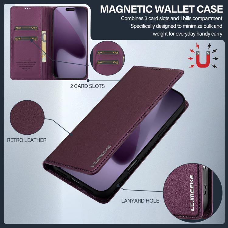 For iPhone 17 Pro LC.IMEEKE L1 Series Frosted Fine Texture PU Phone Case(Purple) - iPhone 17 Pro Cases by LC.IMEEKE | Online Shopping UK | buy2fix