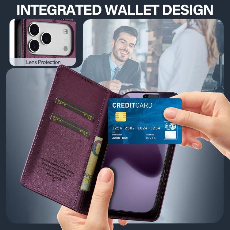 For iPhone 17 Pro Max LC.IMEEKE L1 Series Frosted Fine Texture PU Phone Case(Purple) - iPhone 17 Pro Max Cases by LC.IMEEKE | Online Shopping UK | buy2fix