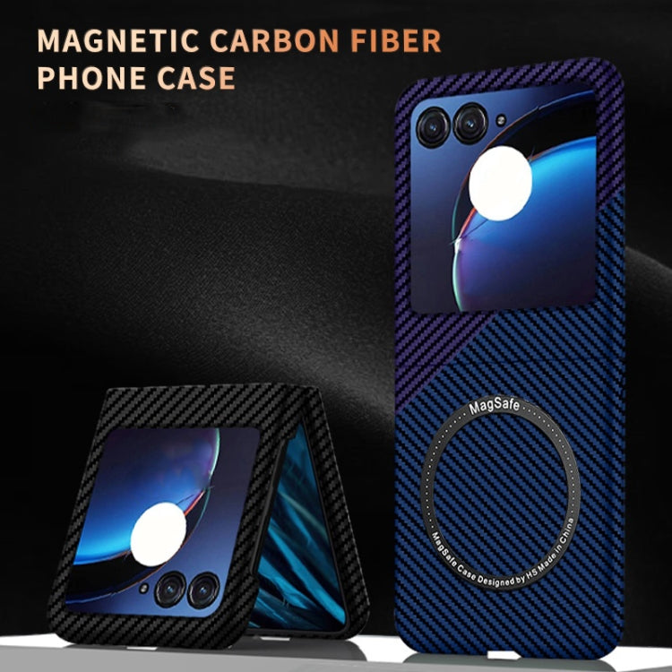 For Motorola Razr 50 Ultra Carbon Fiber Texture MagSafe Magnetic Phone Case(Blue Purple) by buy2fix