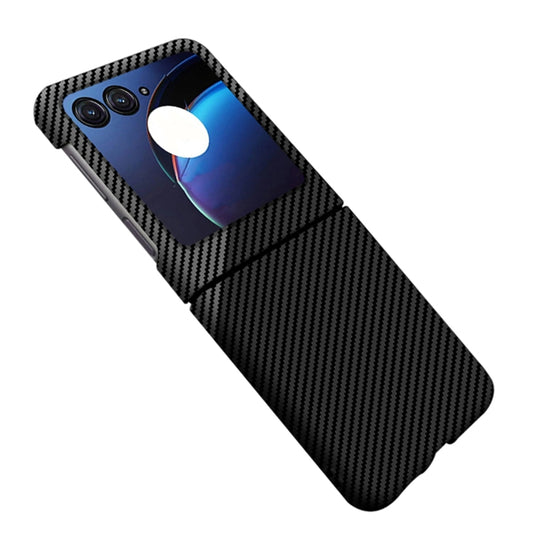 For Motorola Razr 50 Carbon Fiber Texture Shockproof Phone Case(Black Silver) by buy2fix