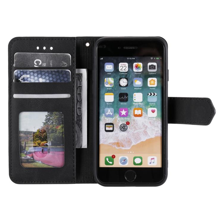 For iPhone 16e Nail Skin Feel Stitching Calf Texture Leather Phone Case(Black) - iPhone 16e Cases by buy2fix | Online Shopping UK | buy2fix