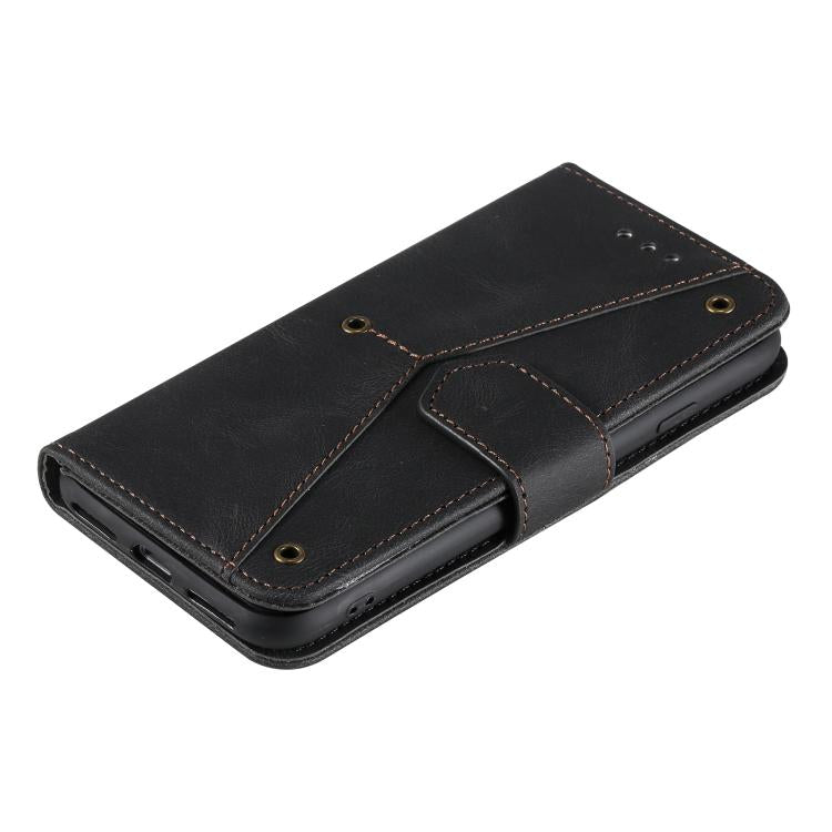 For iPhone 16e Nail Skin Feel Stitching Calf Texture Leather Phone Case(Black) - iPhone 16e Cases by buy2fix | Online Shopping UK | buy2fix