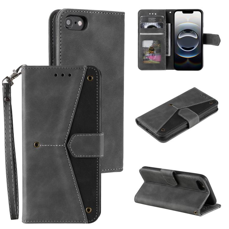 For iPhone 16e Nail Skin Feel Stitching Calf Texture Leather Phone Case(Grey) - iPhone 16e Cases by buy2fix | Online Shopping UK | buy2fix