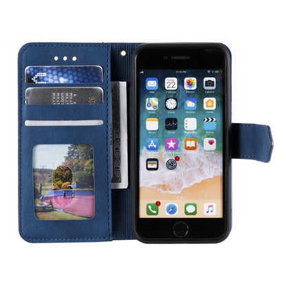 For iPhone 16e Nail Skin Feel Stitching Calf Texture Leather Phone Case(Blue) - iPhone 16e Cases by buy2fix | Online Shopping UK | buy2fix