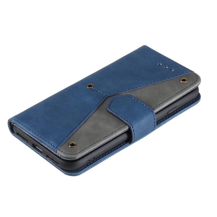 For iPhone 16e Nail Skin Feel Stitching Calf Texture Leather Phone Case(Blue) - iPhone 16e Cases by buy2fix | Online Shopping UK | buy2fix