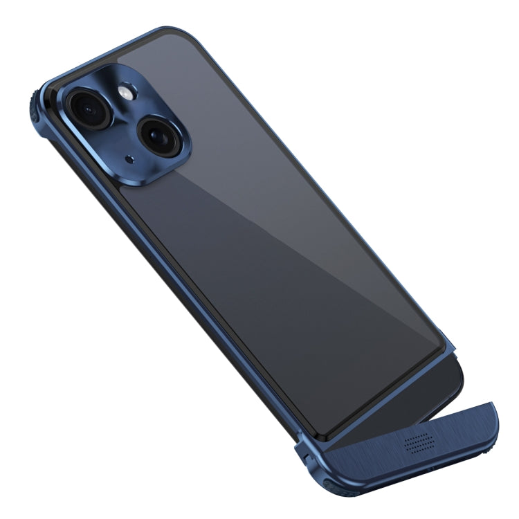 For iPhone 15 Metal Scissor Holder Translucent Aroma Phone Case(Blue) - iPhone 15 Cases by buy2fix | Online Shopping UK | buy2fix