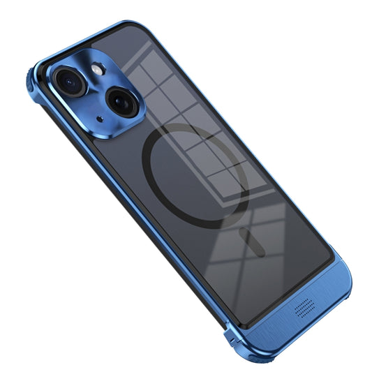 For iPhone 13 Metal Scissor Design Aroma MagSafe Phone Case(Blue) - iPhone 13 Cases by buy2fix | Online Shopping UK | buy2fix