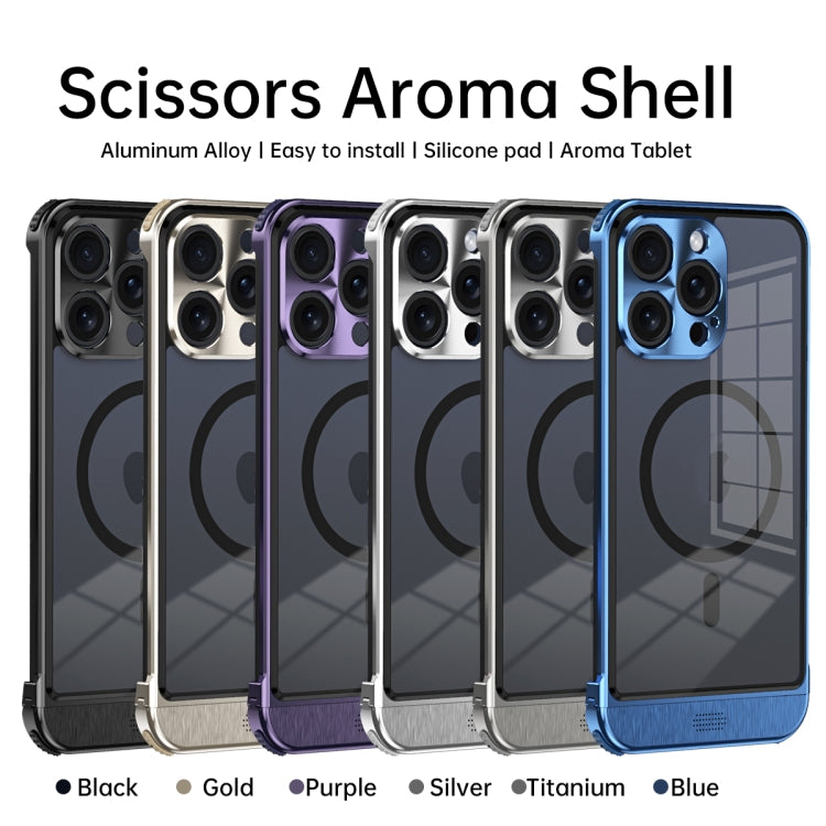 For iPhone 15 Metal Scissor Design Aroma MagSafe Phone Case(Silver) - iPhone 15 Cases by buy2fix | Online Shopping UK | buy2fix