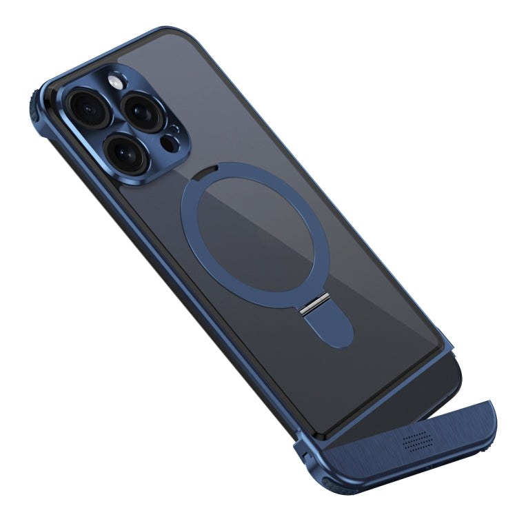 For iPhone 15 Pro Metal Scissor Design Aroma MagSafe Ring Holder Phone Case(Blue) - iPhone 15 Pro Cases by buy2fix | Online Shopping UK | buy2fix