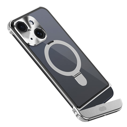For iPhone 15 Plus Metal Scissor Design Aroma MagSafe Ring Holder Phone Case(Silver)