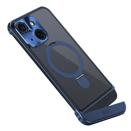 For iPhone 15 Plus Metal Scissor Design Aroma MagSafe Ring Holder Phone Case(Blue) - iPhone 15 Plus Cases by buy2fix | Online Shopping UK | buy2fix