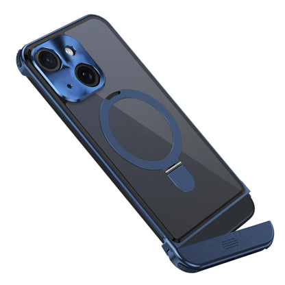 For iPhone 14 Plus Metal Scissor Design Aroma MagSafe Ring Holder Phone Case(Blue) - iPhone 14 Plus Cases by buy2fix | Online Shopping UK | buy2fix