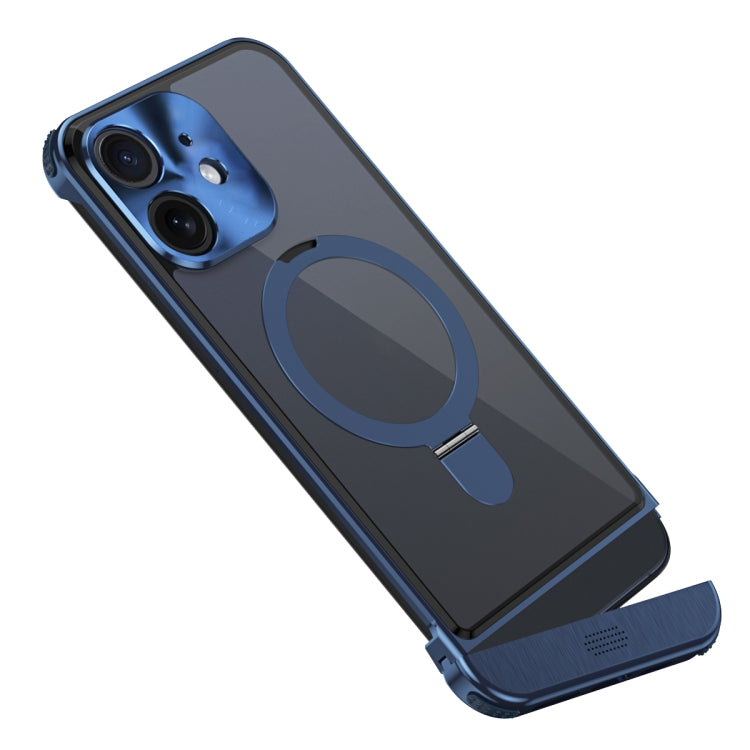 For iPhone 12 Metal Scissor Design Aroma MagSafe Ring Holder Phone Case(Blue) - iPhone 12 / 12 Pro Cases by buy2fix | Online Shopping UK | buy2fix