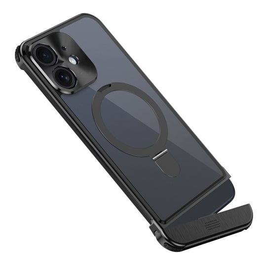 For iPhone 12 Metal Scissor Design Aroma MagSafe Ring Holder Phone Case(Black) - iPhone 12 / 12 Pro Cases by buy2fix | Online Shopping UK | buy2fix