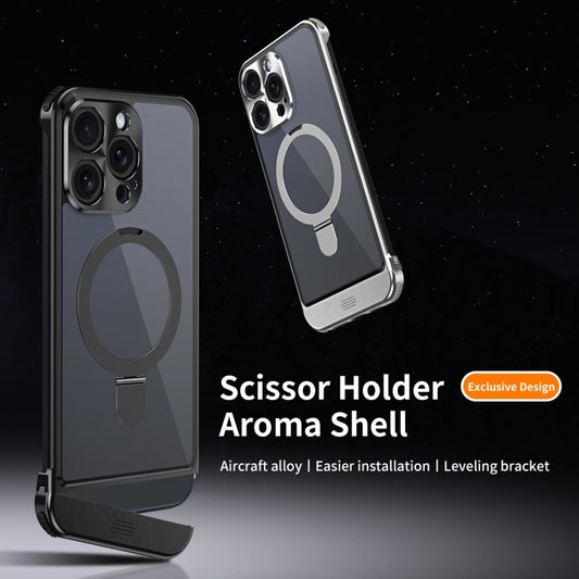 For iPhone 12 Pro Max Metal Scissor Design Aroma MagSafe Ring Holder Phone Case(Blue) - iPhone 12 Pro Max Cases by buy2fix | Online Shopping UK | buy2fix