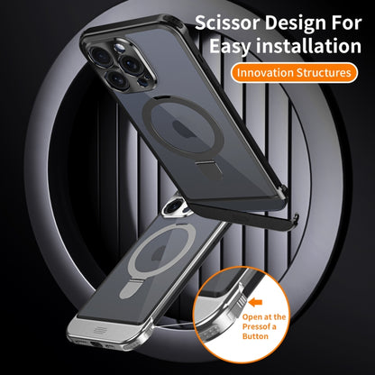 For iPhone 14 Pro Metal Scissor Design Aroma MagSafe Ring Holder Phone Case(Purple) - iPhone 14 Pro Cases by buy2fix | Online Shopping UK | buy2fix