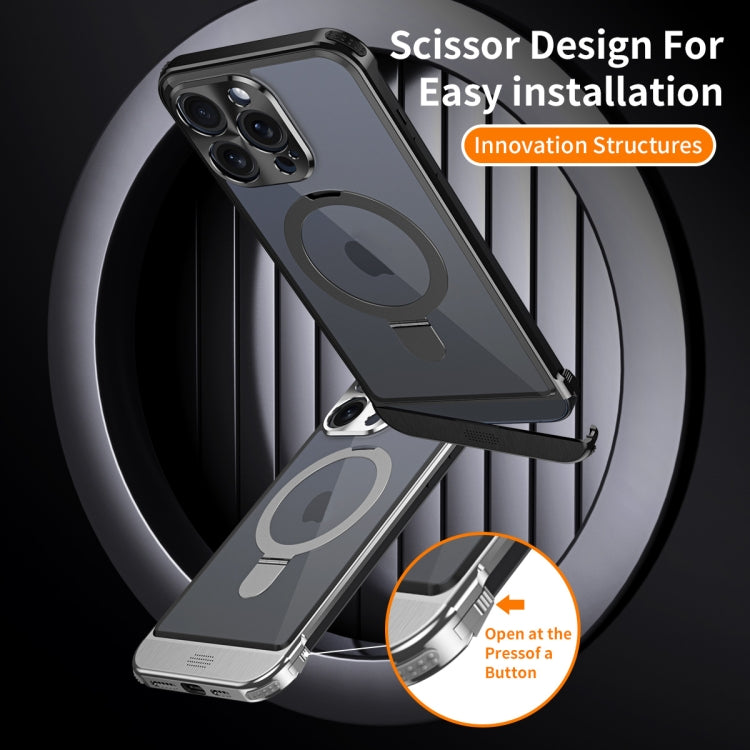 For iPhone 15 Plus Metal Scissor Design Aroma MagSafe Ring Holder Phone Case(Silver) - iPhone 15 Plus Cases by buy2fix | Online Shopping UK | buy2fix