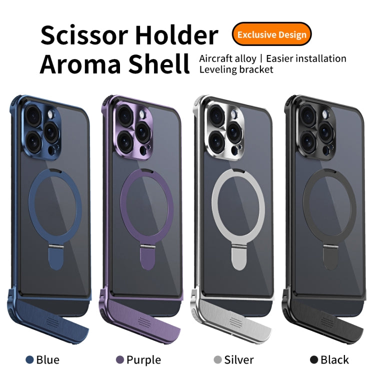 For iPhone 12 Pro Metal Scissor Design Aroma MagSafe Ring Holder Phone Case(Black) - iPhone 12 / 12 Pro Cases by buy2fix | Online Shopping UK | buy2fix