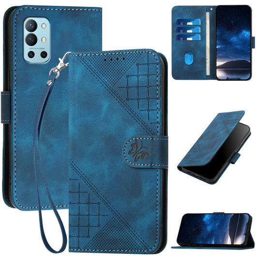 For OnePlus 11 Grid Butterfly Embossed Pattern Flip Leather Phone Case with Lanyard(Dark Blue) by buy2fix