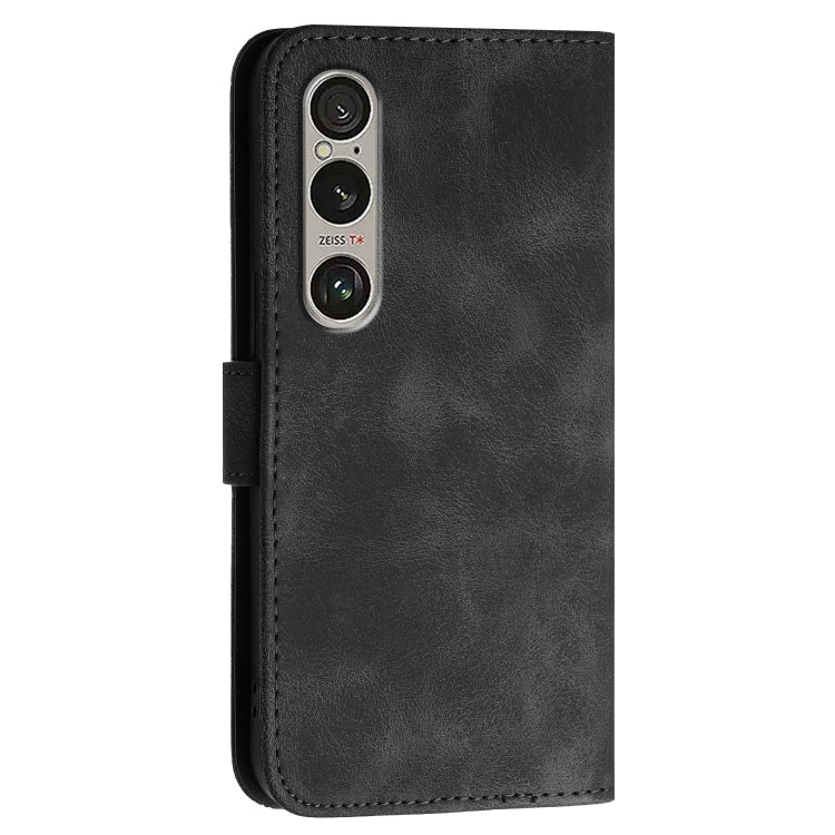 For Sony Xperia 1 VI 2024 YX0080 Grid Butterfly Embossed Pattern Flip Leather Phone Case with Lanyard(Black) - Sony Cases by buy2fix | Online Shopping UK | buy2fix