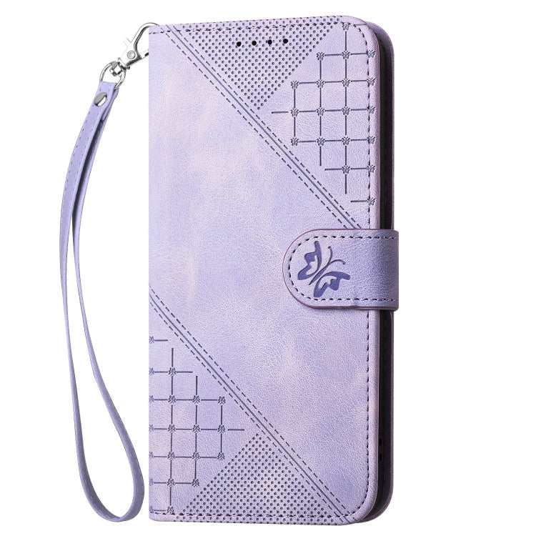 For Sony Xperia 1 VI 2024 YX0080 Grid Butterfly Embossed Pattern Flip Leather Phone Case with Lanyard(Light Purple) - Sony Cases by buy2fix | Online Shopping UK | buy2fix