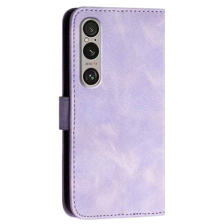 For Sony Xperia 1 VI 2024 YX0080 Grid Butterfly Embossed Pattern Flip Leather Phone Case with Lanyard(Light Purple) - Sony Cases by buy2fix | Online Shopping UK | buy2fix