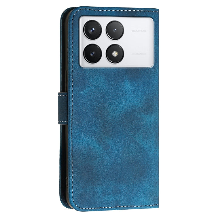 For Redmi K70 YX0080 Grid Butterfly Embossed Pattern Flip Leather Phone Case with Lanyard(Dark Blue) - K70 Cases by buy2fix | Online Shopping UK | buy2fix