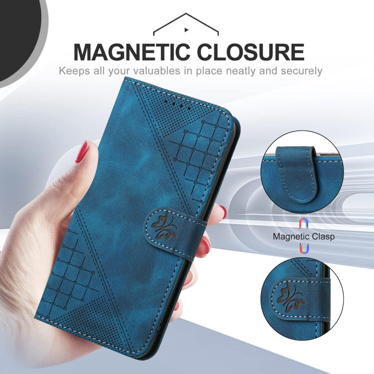 For Redmi K70 YX0080 Grid Butterfly Embossed Pattern Flip Leather Phone Case with Lanyard(Dark Blue) - K70 Cases by buy2fix | Online Shopping UK | buy2fix