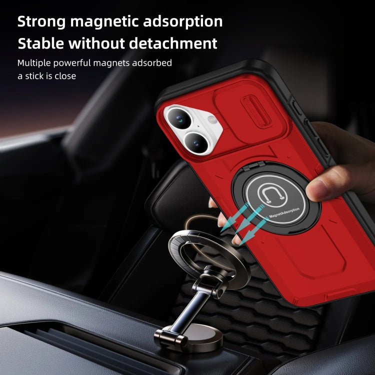 For iPhone 16 Plus Sliding Camshield TPU Hybrid PC Magnetic Holder Phone Case(Red) - iPhone 16 Plus Cases by buy2fix | Online Shopping UK | buy2fix