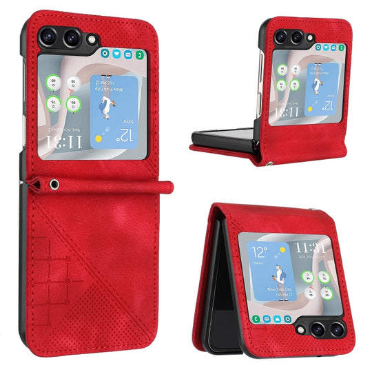 For Samsung Galaxy Z Flip6 / Flip7 FE YX0080 Grid Butterfly Embossed Pattern Flip Leather Phone Case with Lanyard(Red)