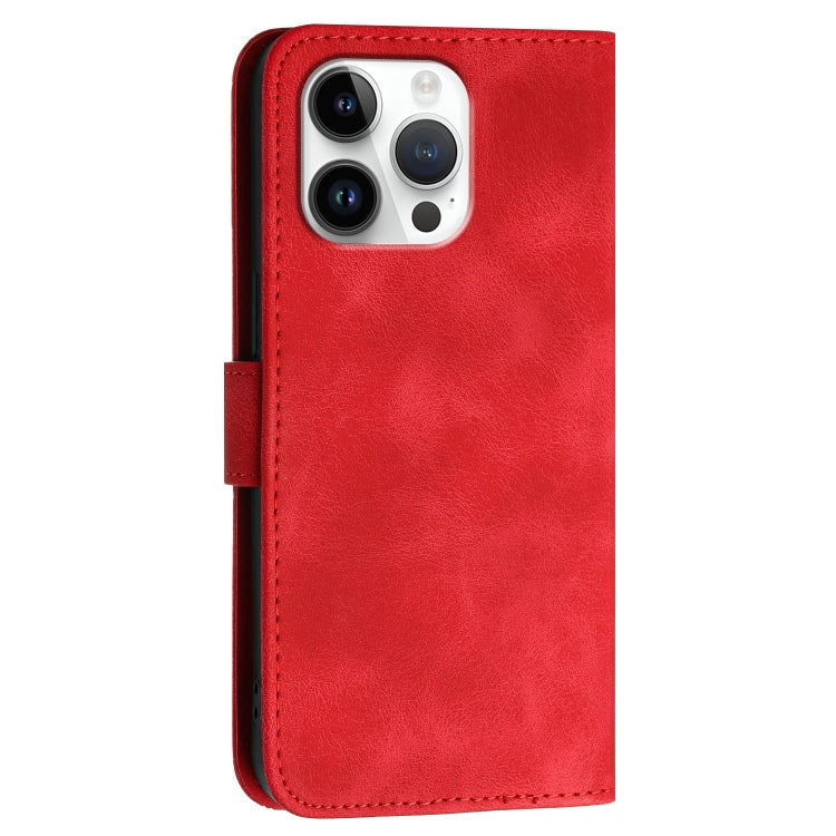 For iPhone 16 Pro Max YX0080 Grid Butterfly Embossed Pattern Flip Leather Phone Case with Lanyard(Red) - iPhone 16 Pro Max Cases by buy2fix | Online Shopping UK | buy2fix