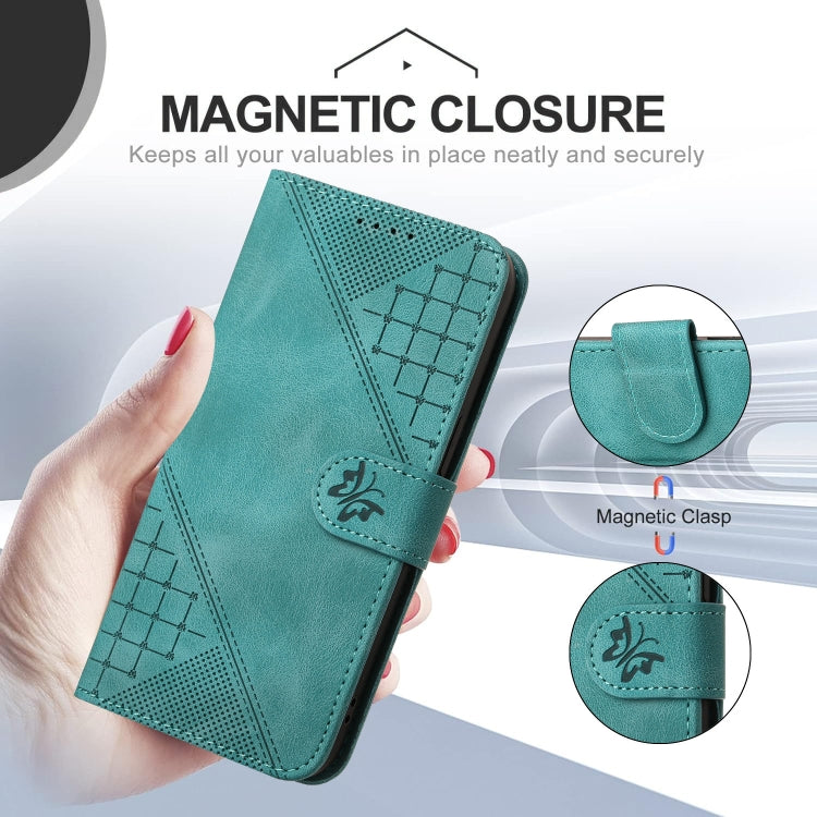 For iPhone 16 Pro Max YX0080 Grid Butterfly Embossed Pattern Flip Leather Phone Case with Lanyard(Light Blue) - iPhone 16 Pro Max Cases by buy2fix | Online Shopping UK | buy2fix