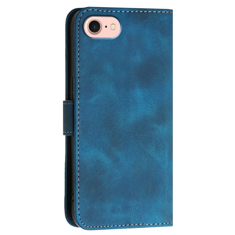 For iPhone 16e YX0080 Grid Butterfly Embossed Pattern Flip Leather Phone Case with Lanyard(Dark Blue) by buy2fix