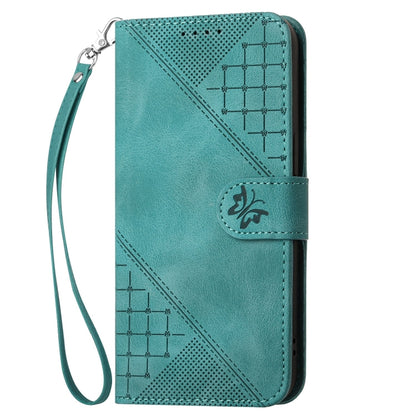 For iPhone 16e YX0080 Grid Butterfly Embossed Pattern Flip Leather Phone Case with Lanyard(Light Blue) by buy2fix