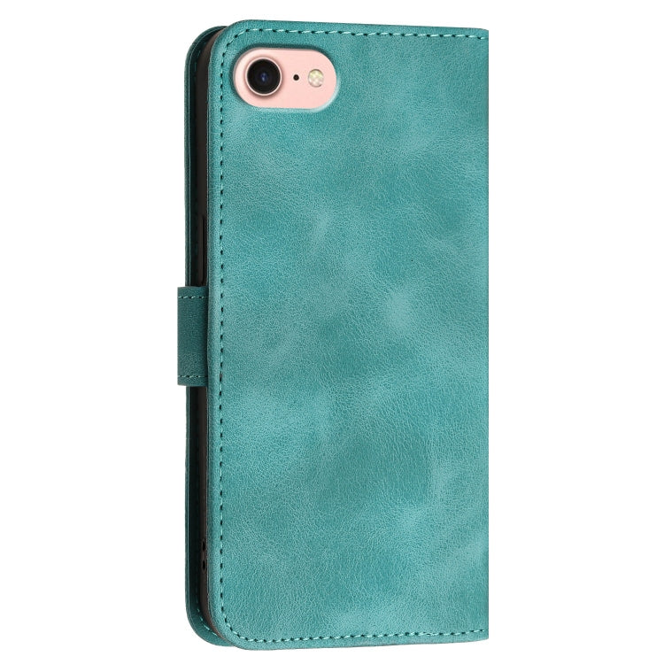 For iPhone 16e YX0080 Grid Butterfly Embossed Pattern Flip Leather Phone Case with Lanyard(Light Blue) by buy2fix