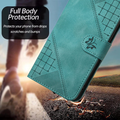 For iPhone 16e YX0080 Grid Butterfly Embossed Pattern Flip Leather Phone Case with Lanyard(Light Blue) by buy2fix