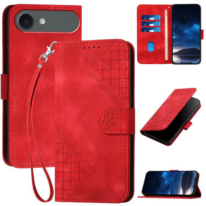 For iPhone 17 Air YX0080 Grid Butterfly Embossed Pattern Flip Leather Phone Case with Lanyard(Red) - iPhone 17 Air Cases by buy2fix | Online Shopping UK | buy2fix