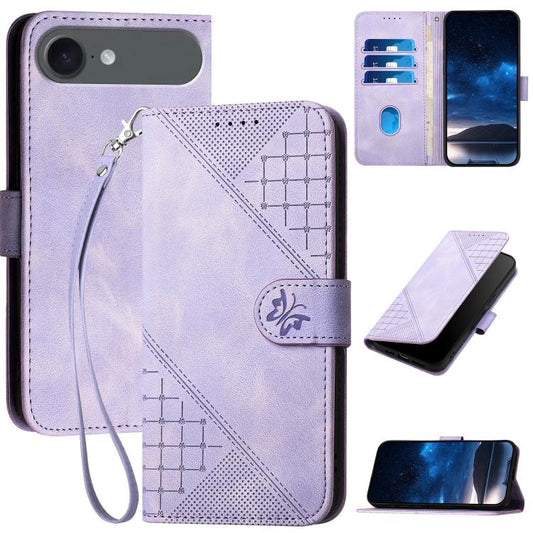For iPhone 17 Air YX0080 Grid Butterfly Embossed Pattern Flip Leather Phone Case with Lanyard(Light Purple) - iPhone 17 Air Cases by buy2fix | Online Shopping UK | buy2fix